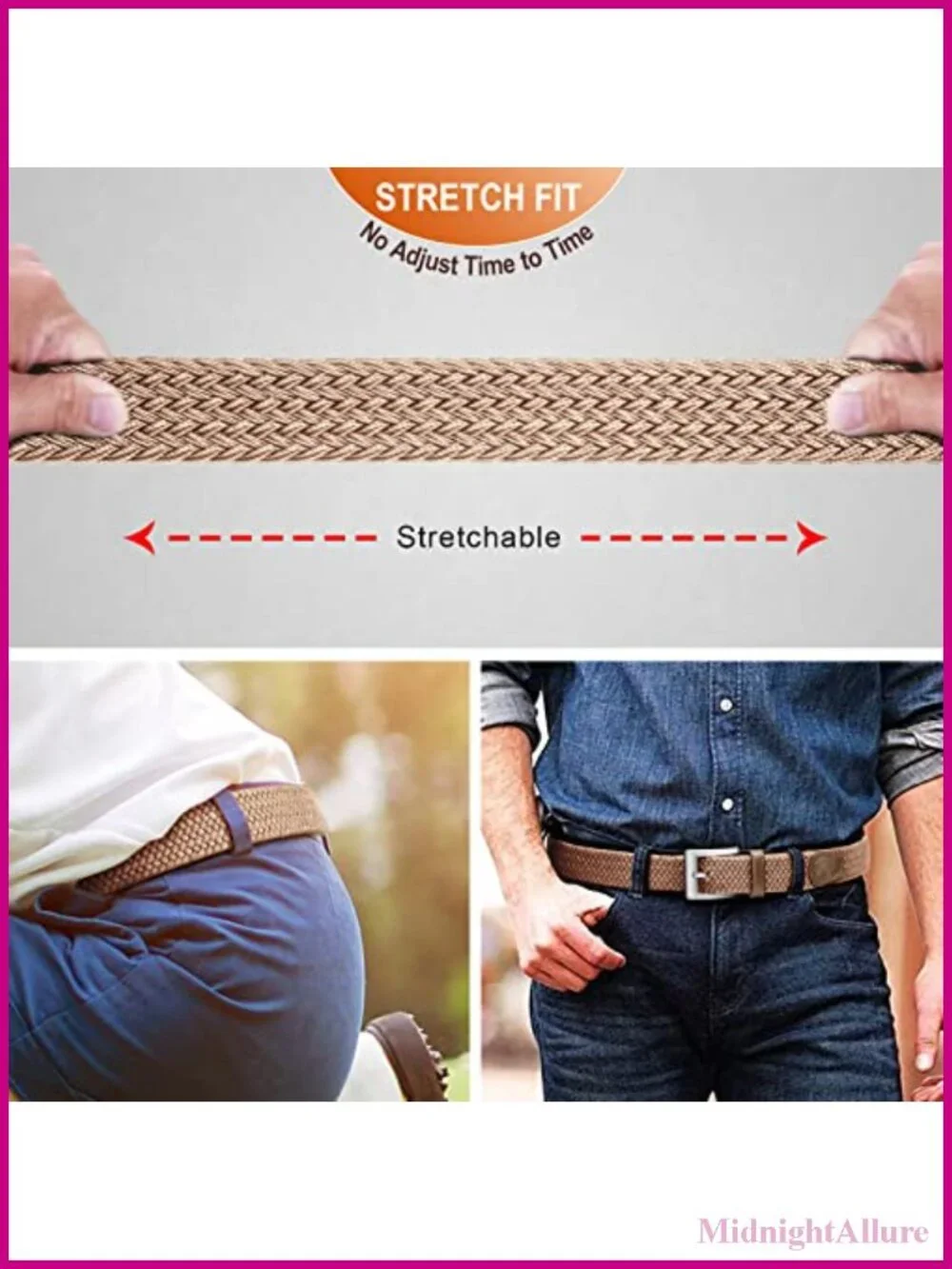 Woven Braided Stretch Web Belt 2 Pack Men Adjustable Golf Casual Gift Boxed